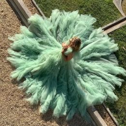 Mint Green Evening Dresses Sleeveless Plunging V Neck A Line Floor Length Ruffles Formal Occasion Wear Prom Party Gown Photography Wear vestidos