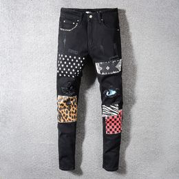 2024 new Mens jeans Distressed Motorcycle biker jean Rock Skinny Slim Ripped hole letter Top Quality Brand Hip Hop Denim Pants