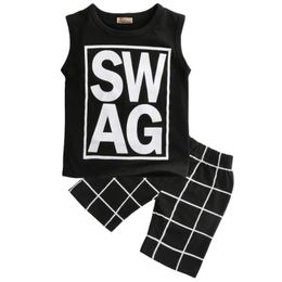 Clothing Sets Children Boys Clothes Set T-shirt Vest Tops Shorts Plaid Brand Harem Arriving 2pcs Casual Black Boy 1-5 SummerClothing