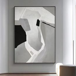 Simple Colour Black White Grey Modern Abstract Canvas Oi Painting 100% Hand painted Wall Art Home Decor Pictures for Living Room A 612
