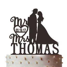 Custom Personalized Cake Topper With Mr & Mrs Name and date Gold Bride And Groom Silhouette Wedding Decoration D220618
