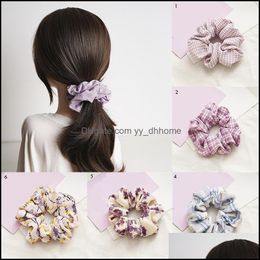 Pony Tails Holder Hair Jewelry Purple Scrunchie Stretch Headband Floral Plaid Scrunchies Women Elastic Bands Korea Ties Girls Accessories Dr