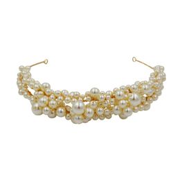 Vintage Wedding Bridal Pearls Headband Crown Tiara Princess Queen Headpiece Hair Accessories Jewelry Party Prom Headdress Gold Ornament