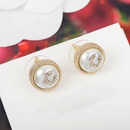 2022 Top quality Charm small round shape stud earring with nature shell and beads in 18k gold plated for women wedding Jewellery gift have box stamp PS4181A