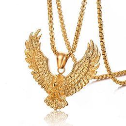 Pendant Necklaces Punk Animal Eagle Pendants Gold Silver Color 316L Stainless Steel Hawk Necklace For Men Jewerly With Box Link ChainPendant