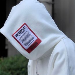 22SS Red Label Sticker 100% Cotton EU Size Vetements Hoodies Men Women High Street Streetwear Autumn Winter Pullover 220714