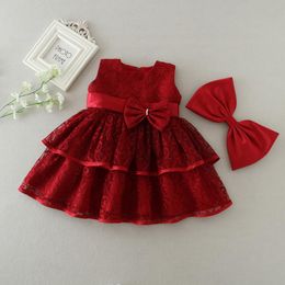 Girl's Dresses Red Beige Baby Christmas Dress Princess Lace 1st Birthday For Girl Tutu Wedding Party BaptismGirl's