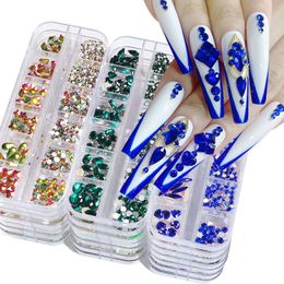 12 Grid Box Decals Nail Art Rhinestone Jewelry Flat Diamond Stained Glass Shaped Long Water Drop Rhinestones Nails Decoration Accessories love square
