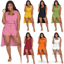 New Womes Designer Tracksuits Summer Rib Knitted Clothing Sexy Three Piece Set Fashion Pit Strip Outfits 2022