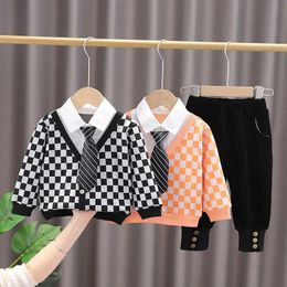 Clothing Sets Spring Baby Boys Kids Sportswear Infant Coats Grid Shirt Pants Casual Style Children Girl Clothes OutfitClothing