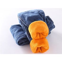 Winter Warm Kids Jeans Plus Velvet Children Denim Pants Baby Boys Girls Thick Fleece Pants LJ201203