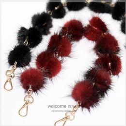 Belts Replacement Bag Strap Real Ball Pompom Handbag Shoulder Handle For Women Purse Charm Winter Accessories R37