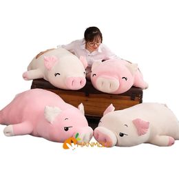 40110cm Squishy Pig Stuffed Doll Lying Plush Piggy Toy WhitePink Animals Soft Plushie Hand Warmer Blanket Kids Comforting Gift 220707