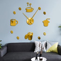 Wall Clocks Coffee Bar Decorative 3D DIY Silent Clock Kitchen Decor Cafe Beverage Shop Beans Art Super Big Watch
