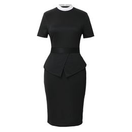 Short Sleeve Adult Women Clergy Dress Catholic Work Dresses Black