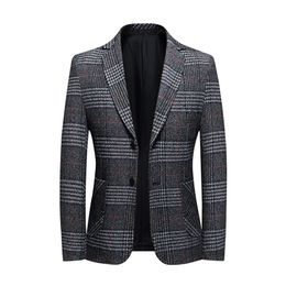 Classic Plaid Blazer Korean Fashion Men Coat Casual Business Formal Dress Wedding Banquet Dress Fashion Suit Male Slim Fit 220409