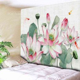 Flower Carpet Lotus Wall Hanging 3D Beautiful Landscape Hippie Rugs Pond Mandala Art Decoration Tapiz J220804