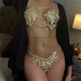 Butterfly Crystal Set Body Chain Bra and Thong Panties for Women Sexy Lingerie Bikini Body Jewelry Underwear T200508