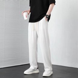Men's Pants Fashion Summer Cool Fabric Men's Baggy Casual Straight Korean Streetwear Wide Leg Sweatpants Trousers White Apricot
