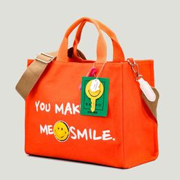 Evening Bags Letter Canvas Large Handbags for Women Smiley Face Tote Shopper Shoulder Crossbody Bag Female Fashion Top Handle Purses 220428