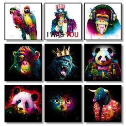 pop art home decor UK - Pop Art Monkey Parrot Panda Animal Graffiti Canvas Oil Painting Watercolor Animal Poster Abstract Wall Art Pictures Home Decor