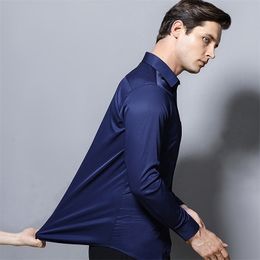 Long Sleeve Shirt Men Style Stretch Fashion Solid Plain Black White Vetements Button Down Smart Casual Dressxxxxxl 220322