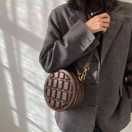 Small Chequered Round Luxury Brand Bags for Women 2022 Female Handbags Shoulder Ladies PU Leather Vintage Crossbody Purses X220331