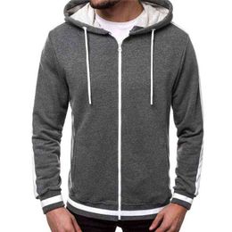 Plus Size M-3XL Mens Hoodies Casual Solid Long Sleeve Hoodie Sweatshirts Men Autumn Winter New Zipper Hooded Cardigan Sweatshirt L220704