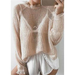 Hollow Out Mohair Women Pullover Sweater Autumn Winter Ruffles Female Pink Women Sweater T200910