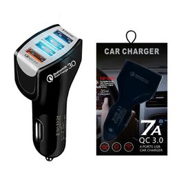 Universal 4 Ports Car Charger Quick Charge Fast charging QC3.0 Car Phone Charger For iPhone Xiao Mi Samsung S10 Car Mobile Phone Chargers With Retail Package