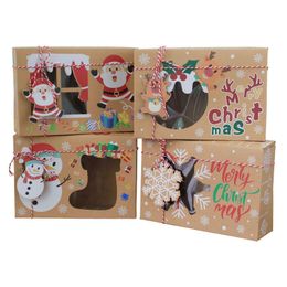 Gift Wrap 4/8pcs Kraft Paper Merry Christmas Candy Box PVC Window Cookie Favour Packaging Bags With Rope Year Party DecorationGift