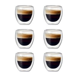 Set of 2 6 80ml Double wall Insulated Glass Cfee Cup for Drinking Teacup cfee Latte Espresso or drinking LJ200821