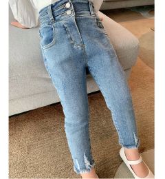 Kids Girls Jeans Kids Slim Elastic Pants Vintage Children Denim Pants Casual Trousers