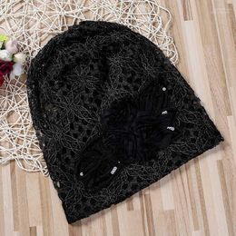 Women Elegant Lace Hat Butterfly Flower Sequin Cutout Wrap Cap High Quality Bandana Beanie Turban Hat1 Eger22