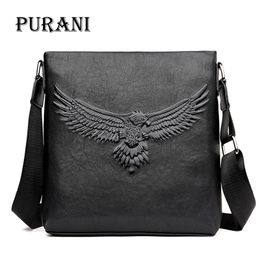 PURANI Business Messenger Leather Handbags Crossbody for Men Small Shoulder Bag Man Sling Eagle Bags Mens Satchels Y201224