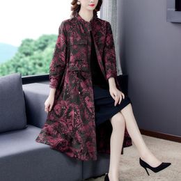 Women's Trench Coats Autumn Classic Casual Midi Coat Dresses Winter Vintage Office Jacquard 4XL Jakets Elegant Bodycon Women Long Windbreake