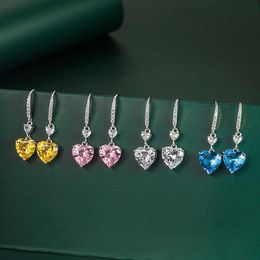 4 CT Love Pendant Charm Ear Hook Women Heart Earrings Yellow Diamond Pink Diamond