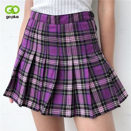 Women s Skirts Korean Style High Waist Plus Size Harajuku A line Pleated Plaid Mini Woman Skirts Mujer Faldas Mujer Moda 2020 LJ200819