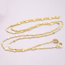 Real 18K Yellow Gold Women Necklace Beads Curb Chain 17.3inch 1mmW 2.4-2.7g / Spring Clasp D PURE Chains Morr22