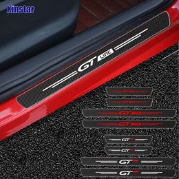 4pcs GT GTLine Carbon Fiber Car Door Sill Protection Sticker For Peugeot 106 107 108 206 207 208 2008 3008 306 308 307 508 407