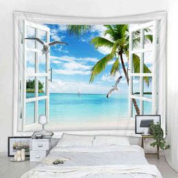 3d Digital Printing Sea View Wall Rugs Bohemia Mandala Hanging Living Room Dormitory Decoration J220804