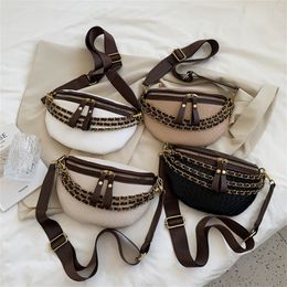 Retro Small Chain Bag Women's Fanny Pack Plaid Leather Waist Crossbody Chest Bags Luxury Designer Handbags Female Belt Bag 23cm