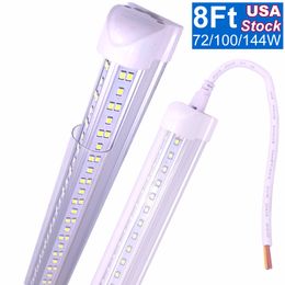 LED Shop Light Fixture 8ft, Integrated Tubes Lights, 100W 10000lm 6500K, Parallel Double Row, Cold White, Tube Light, Hight Output, Clear Cover USA Stock 25 Pack OEMLED