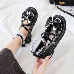 Dress Shoes Kawaii Party Lolita Japanese Style Bow Knot Patchwork Zapatillas Mujer Cute Fashion Summer 2022 Mary Janes Ladies Footwear 220516