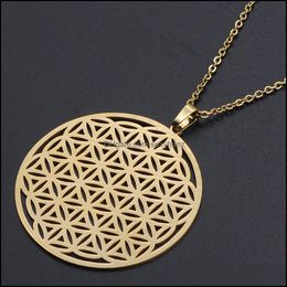 Pendant Necklaces Pendants Jewellery Vintage Flower Of Life Women Pendent Aesthetic Stainless Steel Gold C Dhfyv