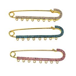 10 CM Gold /Silver Plated Alloy Islamic Muslim Rhinestone Safety Pins Brooches Crystal Hijab Scarf Baby Pins With 8 Loops For DIY Jewelry Making