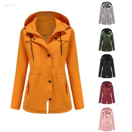 Autumn Trench Coat For Women Hooded Mid Length Overcoat Female Waterproof Windbreaker Outdoor Vest Jackets Gabardina Mujer 3XL L220725