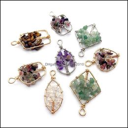 Arts And Crafts Arts Gifts Home Garden Natural Crystal Stone Beads Charms Wire Wrapped Tree Of Life Pendant Chakra Reiki H Dhste