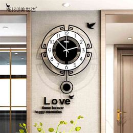 Swing Acrylic Quartz Silent Wall Clock With Wall Stickers Modern Design Pendulum Wall Watch Clocks Living Room Decoration 210325