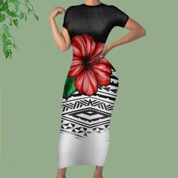 Noisydesigns Elegant Dress Women Summer Short Sleeve White Red Plumeria Flower Prints Casual 4XL Boho Maxi Sundress Drop 220627